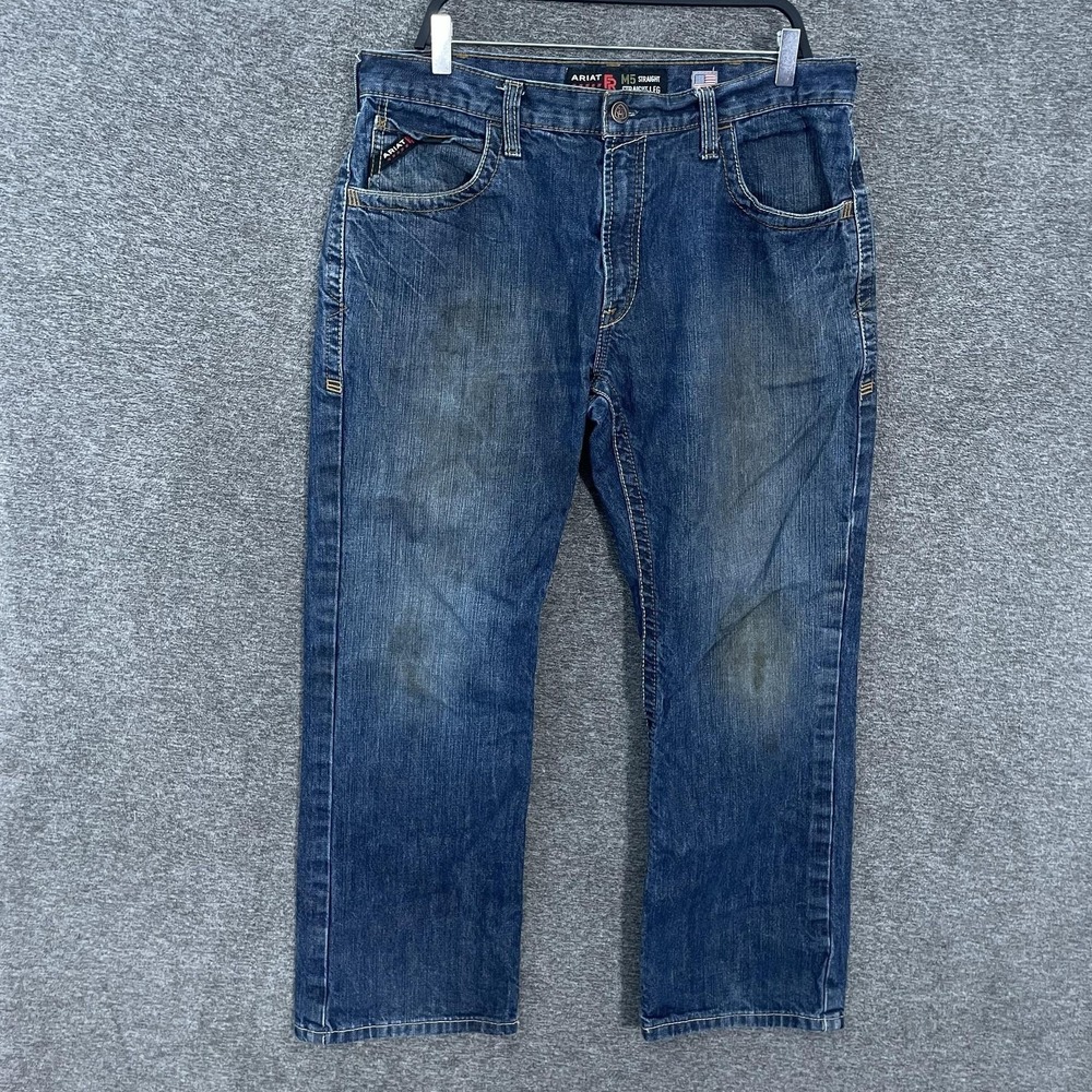 Ariat FR M5 Straight Jeans Mens 36x30 Blue Straight Leg Flame Resistant Denim